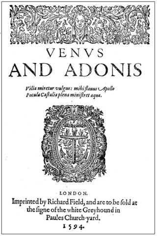 Shakerspeare, Venus and Adonis (1594) titlepage